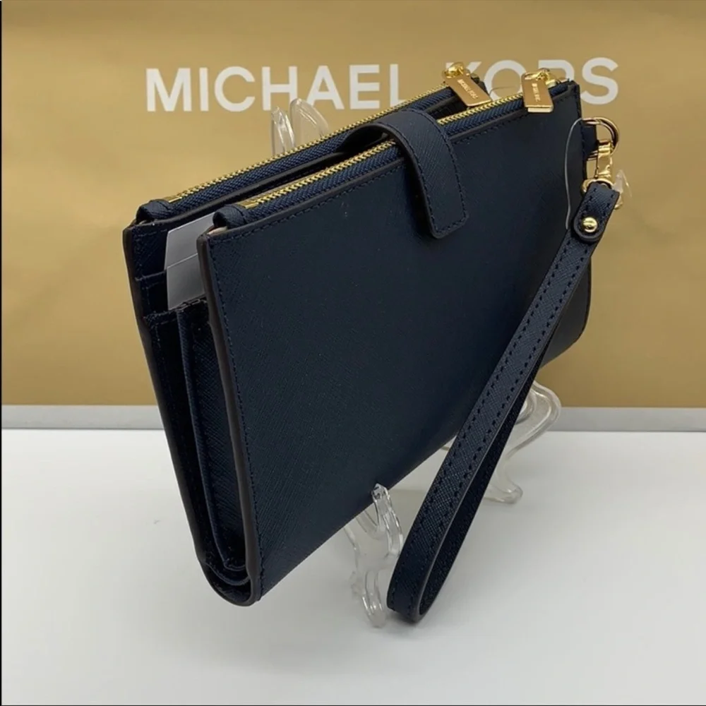 MICHAEL KORS LG DOUBLE ZIP WRISTLET NAVY